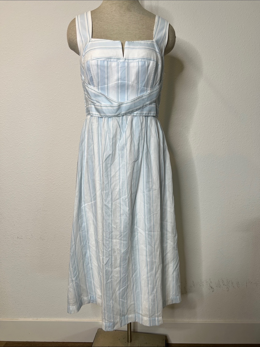 White House Black Market Sleeveless Blue & White Stripe Midi Dress